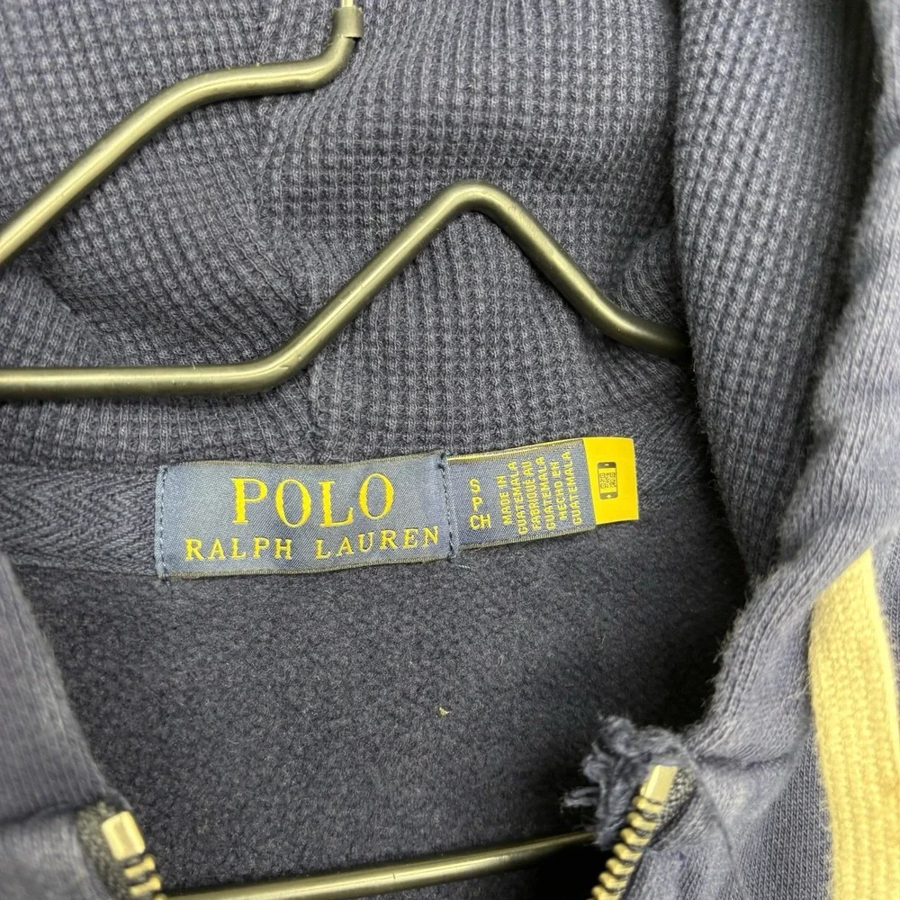 Vintage Polo Ralph Lauren Hoodie Mens Small Blue Y2K Thermal Lined Sweater